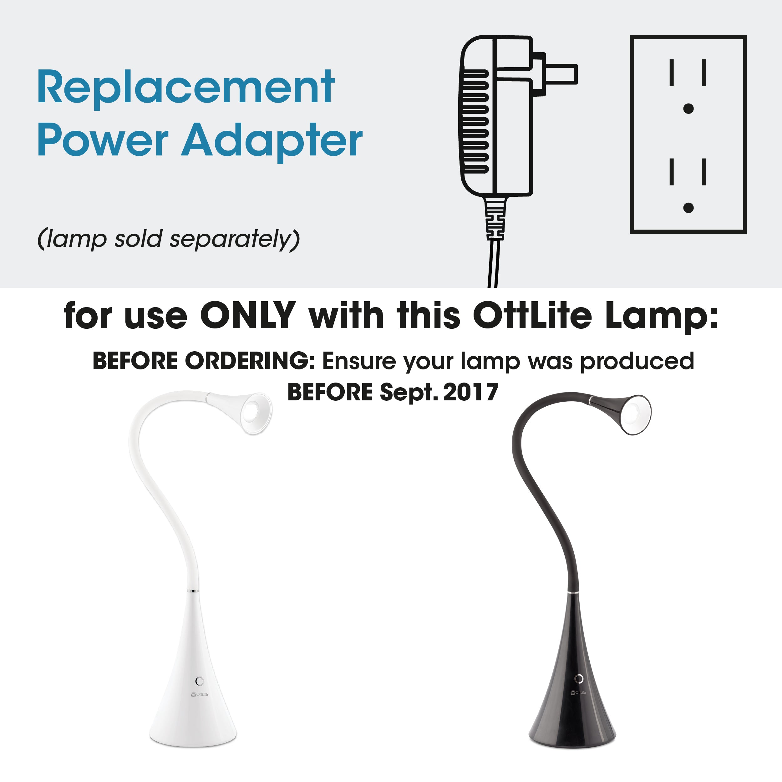 Adapter for OttLite FlexNeck LED Desk Lamp with USB Charging