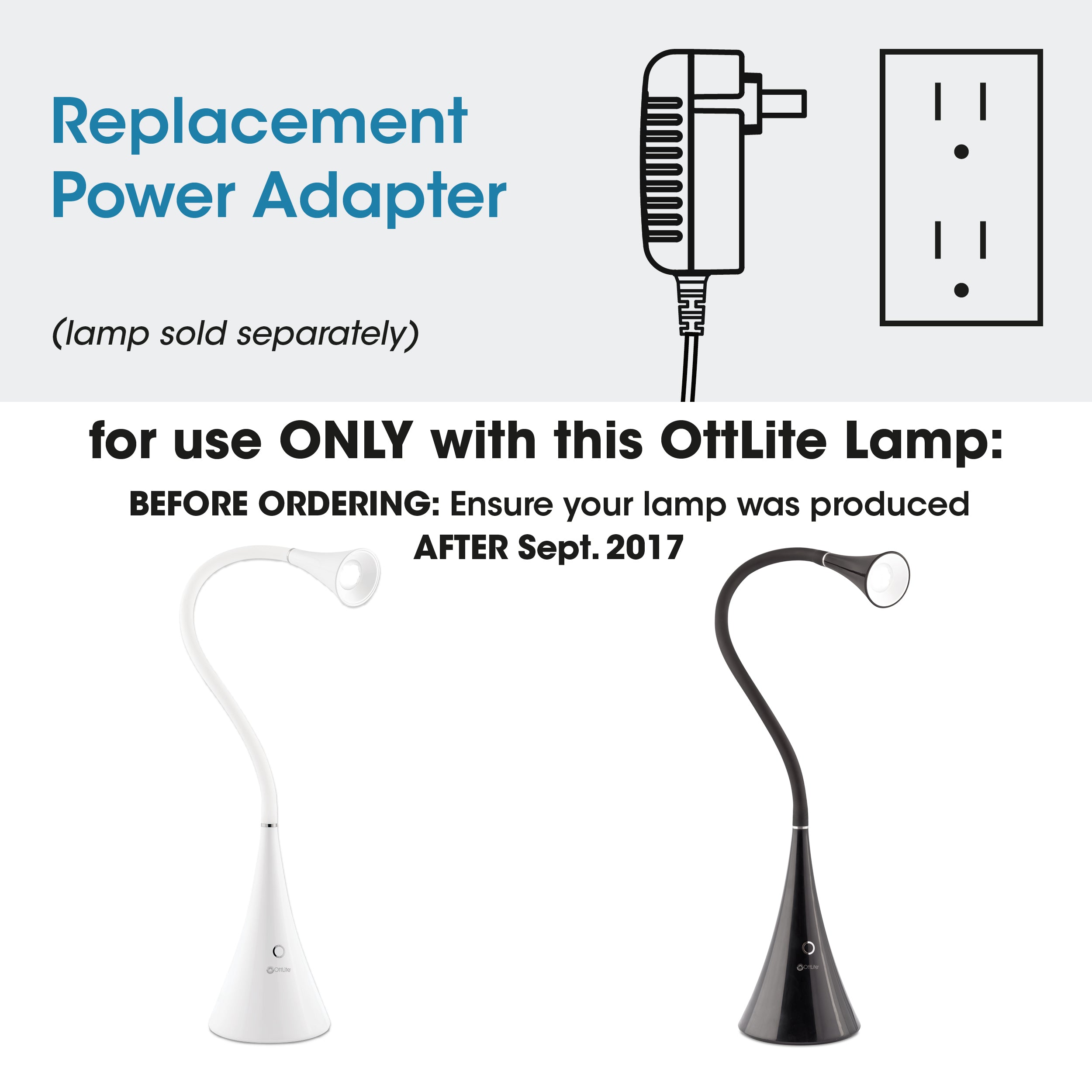 Adapter for OttLite FlexNeck LED Desk Lamp with USB Charging