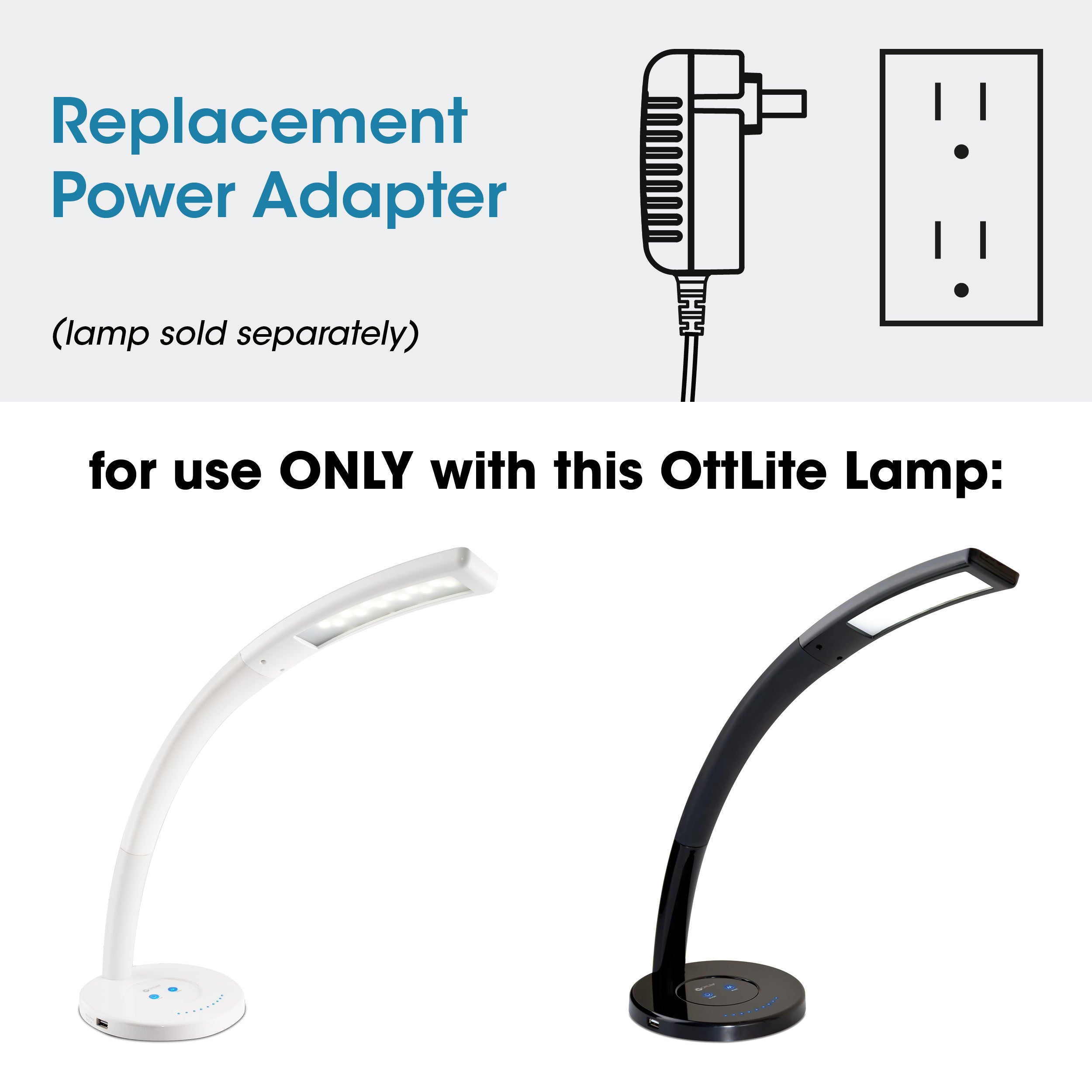 Adapter for OttLite LED Cobra Desk Lamp with USB Charging