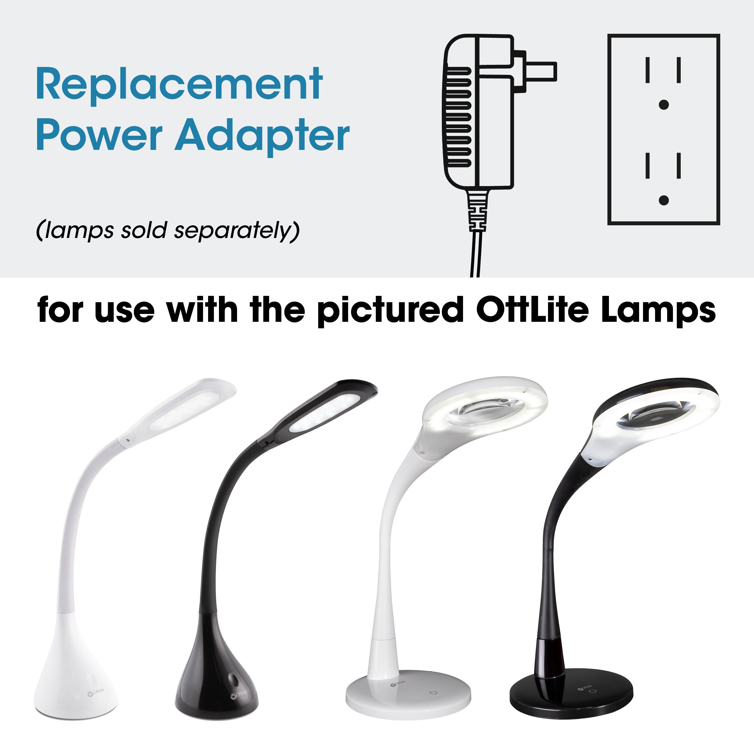 Adapter for OttLite Creative Curves and Prevention by OttLite LED Flexible Magnifier Desk Lamp