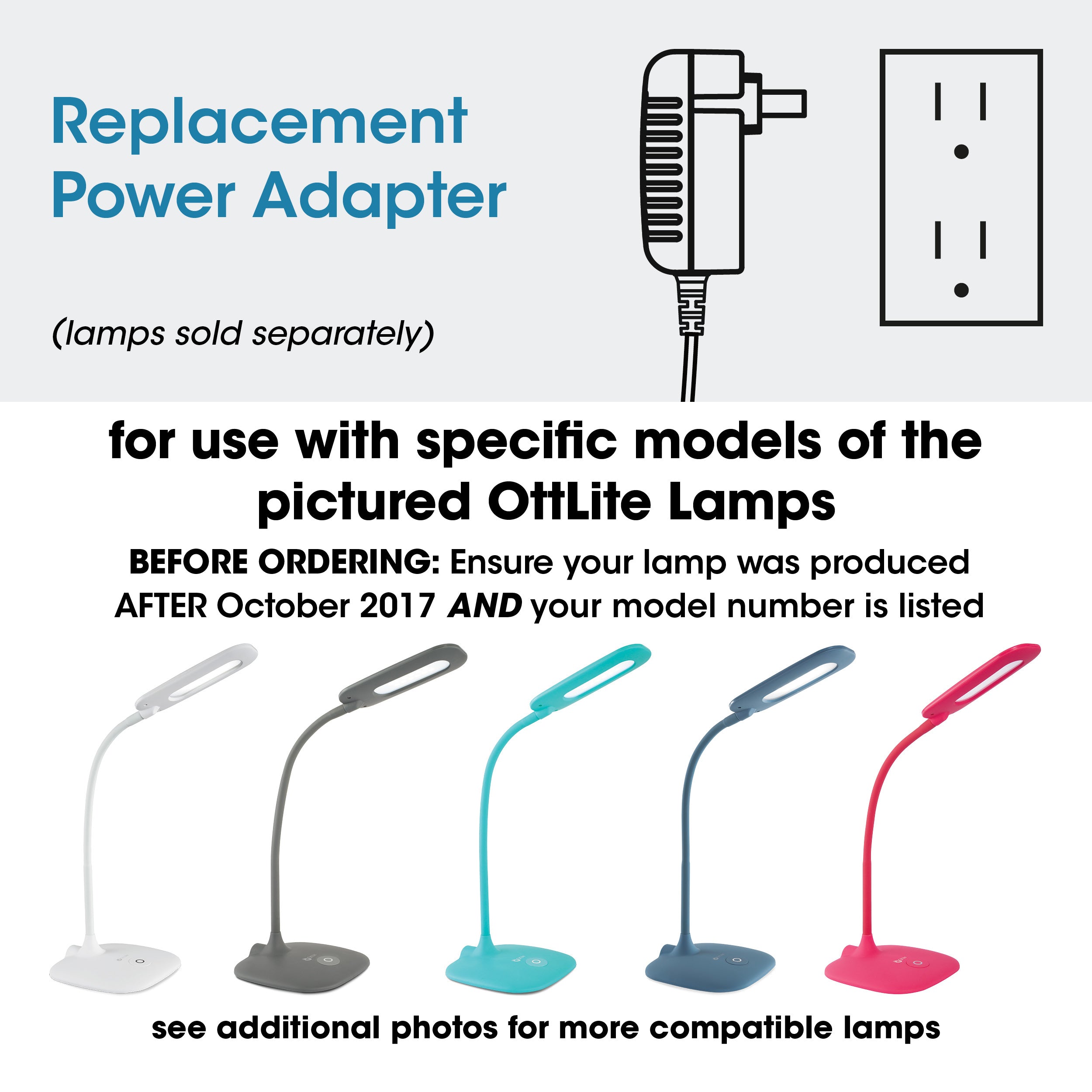 Adapter for OttLite Soft Touch LED Lamp, Extended Reach LED Desk Lamp
