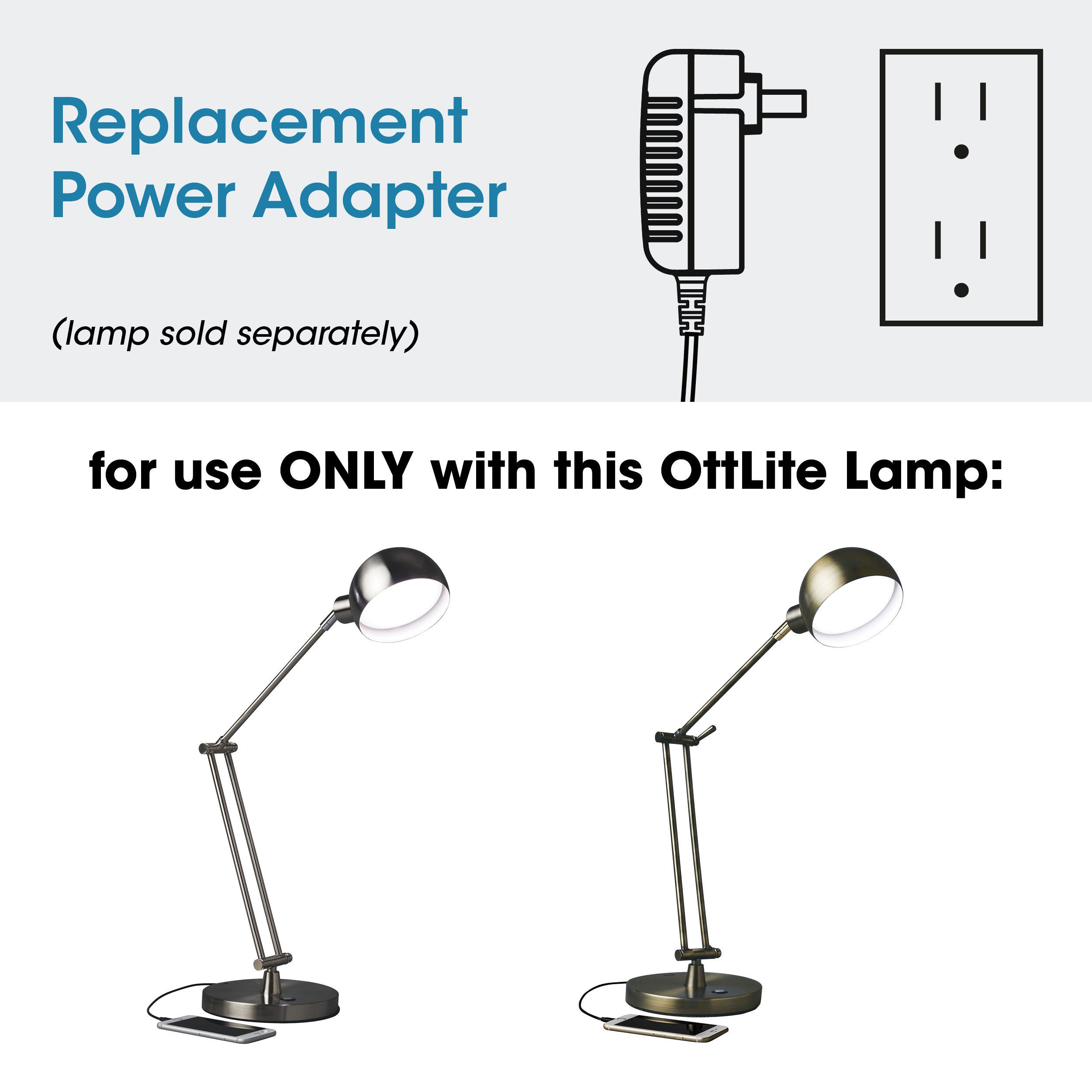 Adapter for OttLite Refine LED Desk Lamps with USB Charging