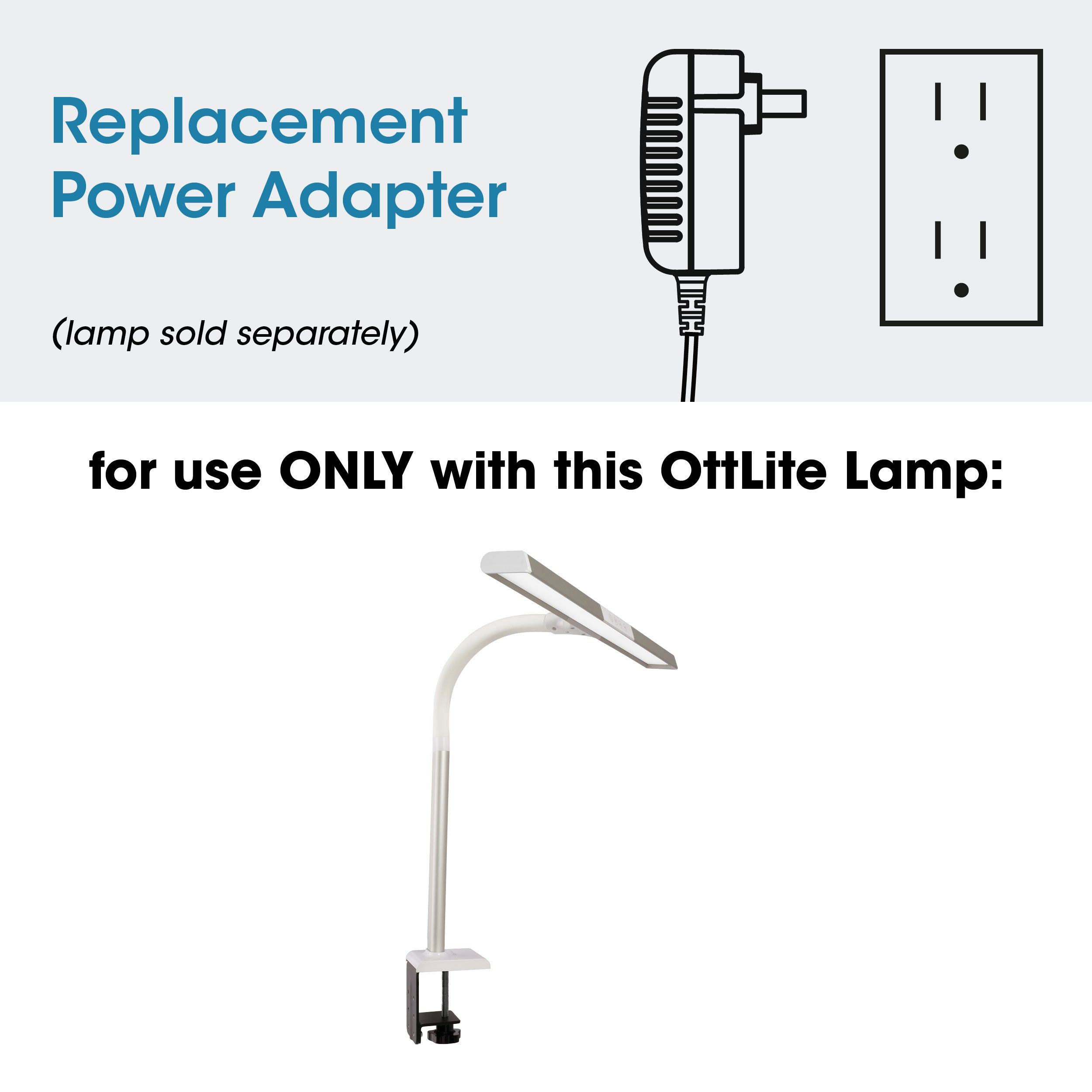 Adapter for OttLite Perform and Extra Wide Area LED Clamp Lamp