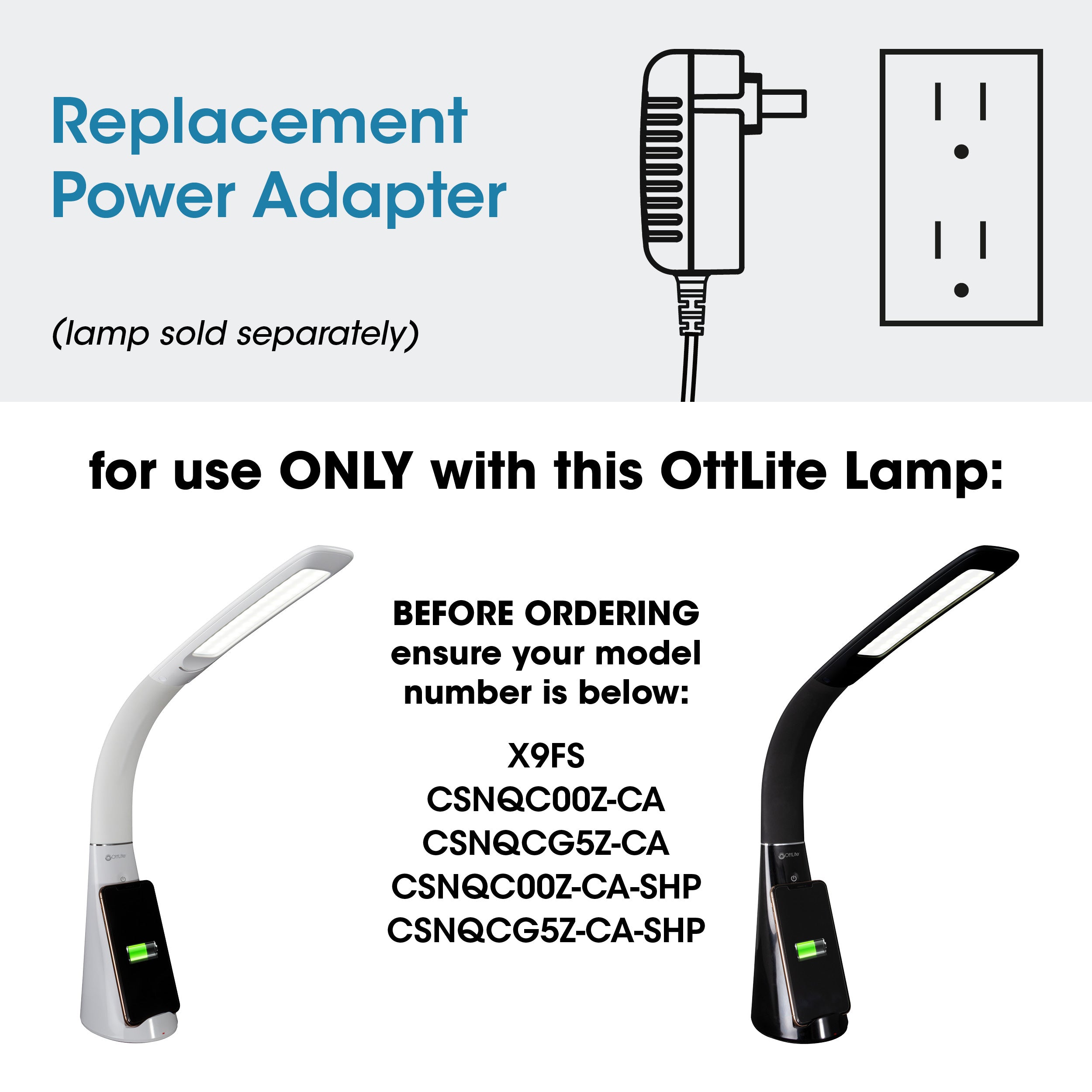 Adapter for OttLite Lamp with Charging Stand