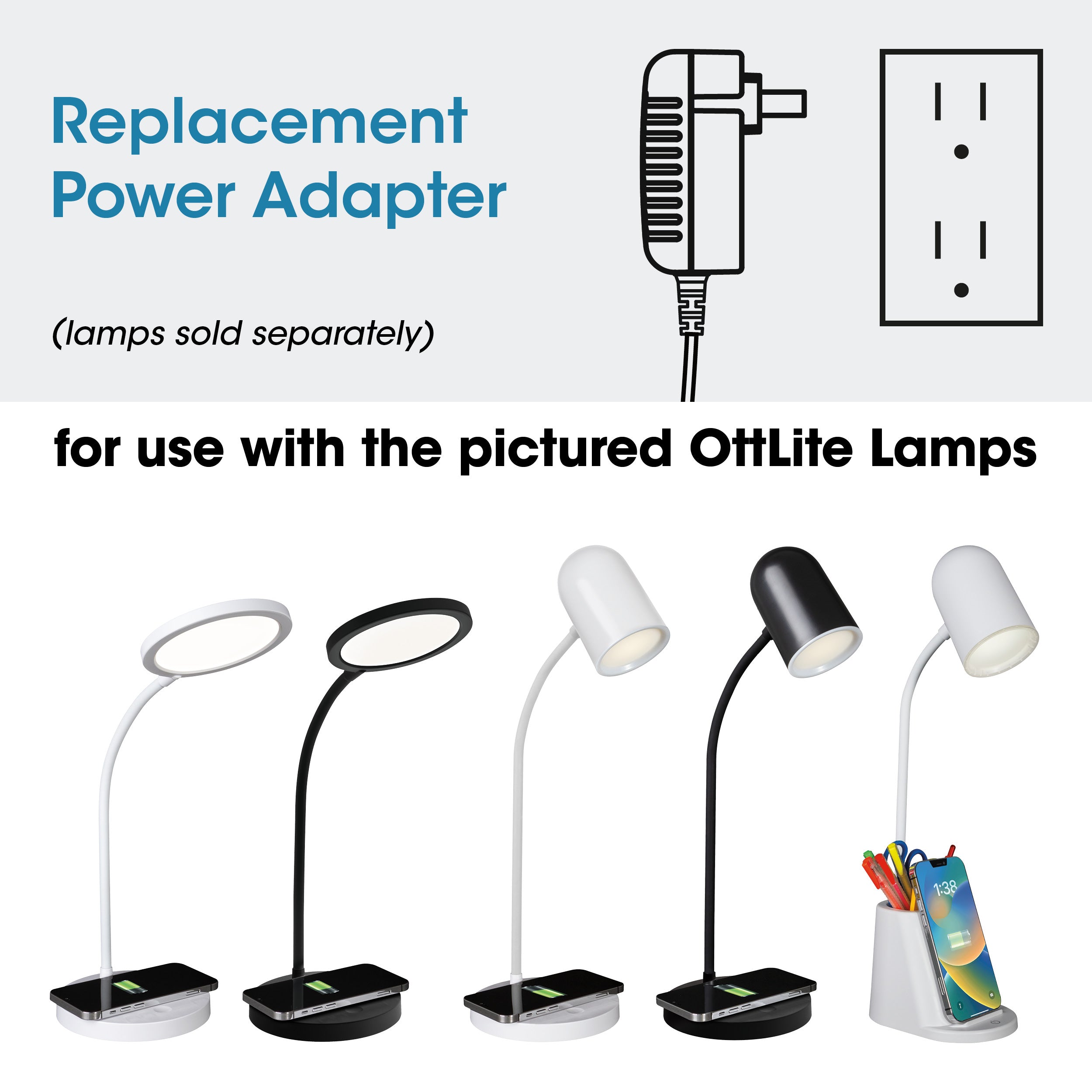 Adapter for Brody, Ryan, Aglow, and Good Housekeeping Circular LED Lamps with Wireless Charging