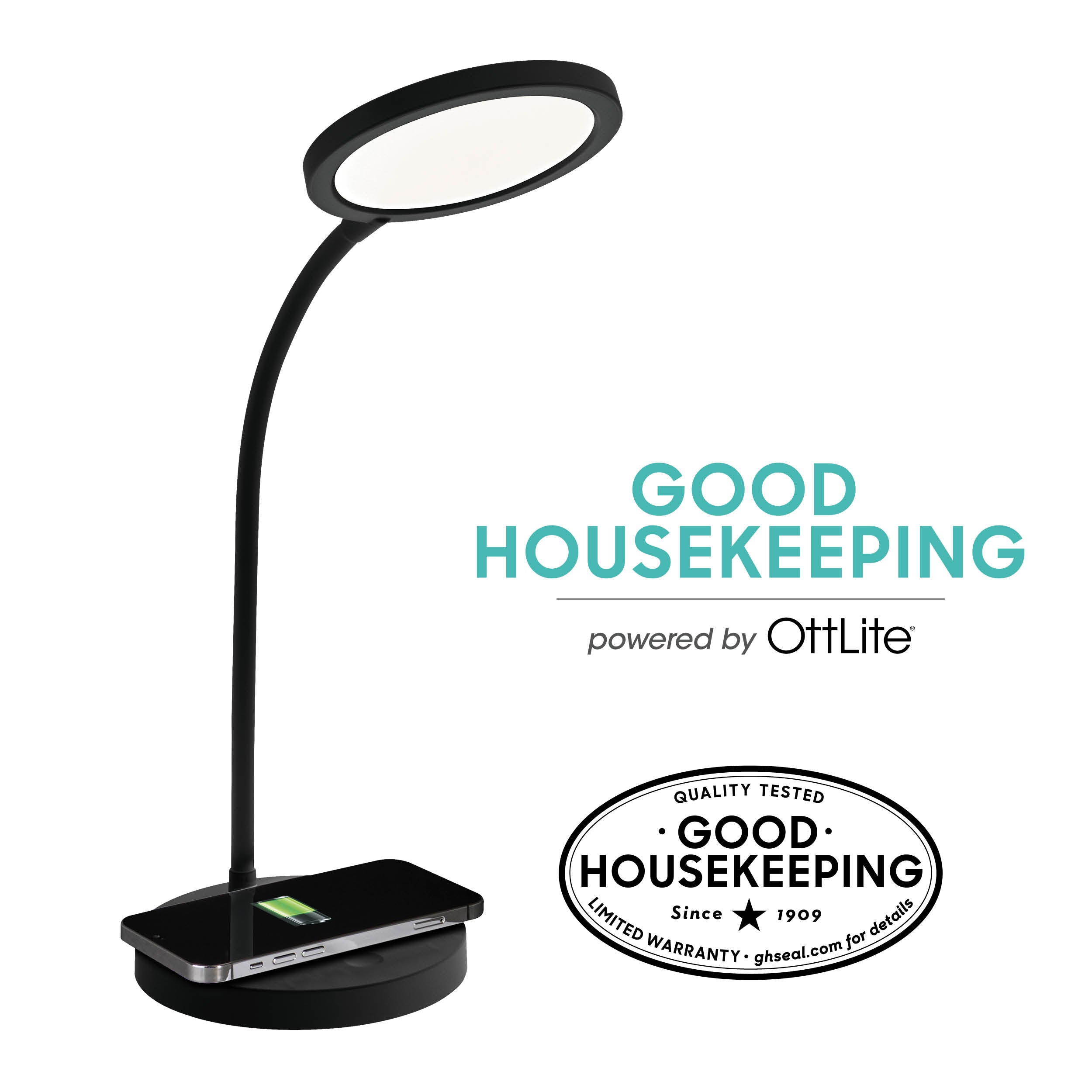 Good Housekeeping by OttLite Circular LED Desk Lamp with Wireless Charging
