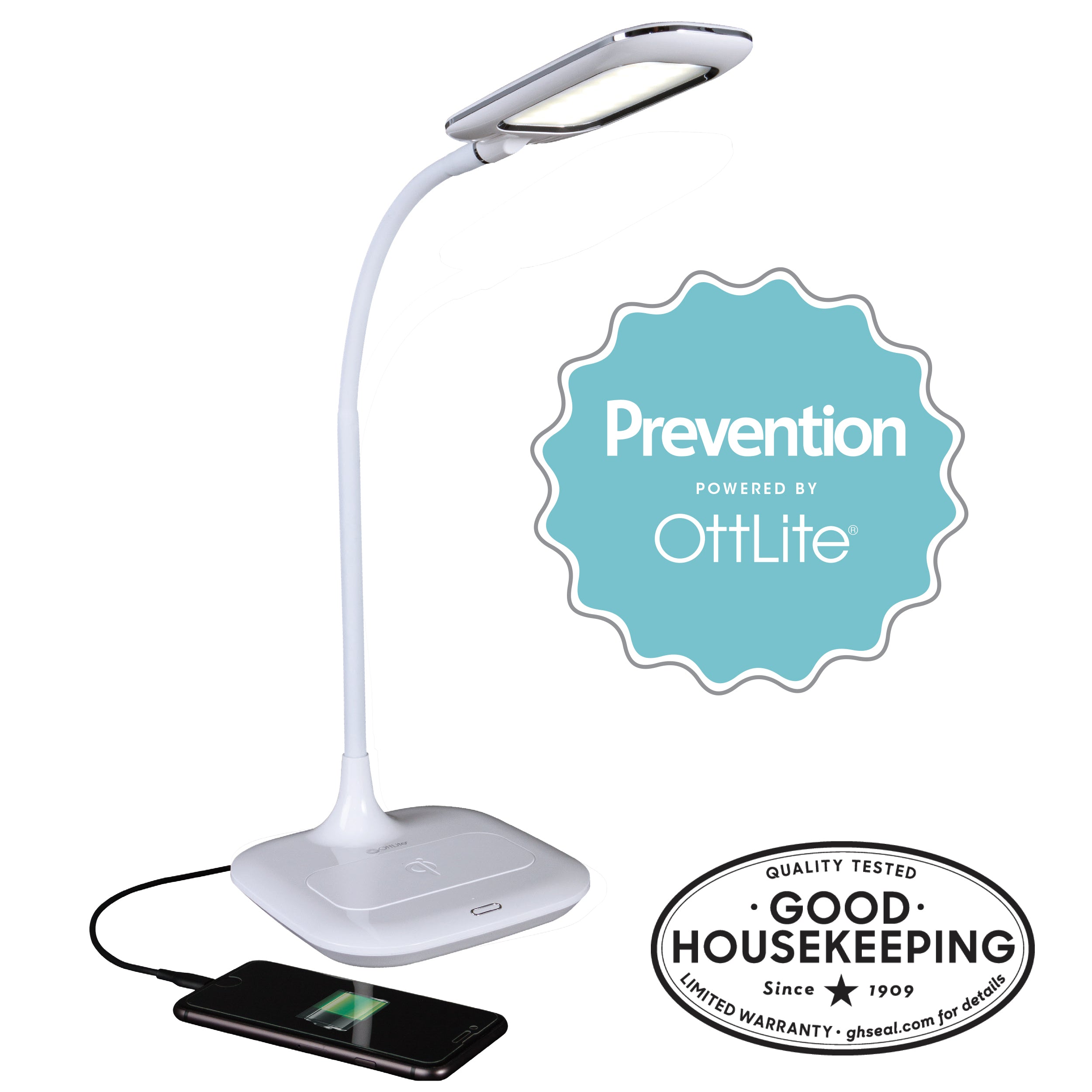 Prevention by OttLite LED Desk Lamp with Wireless Charging