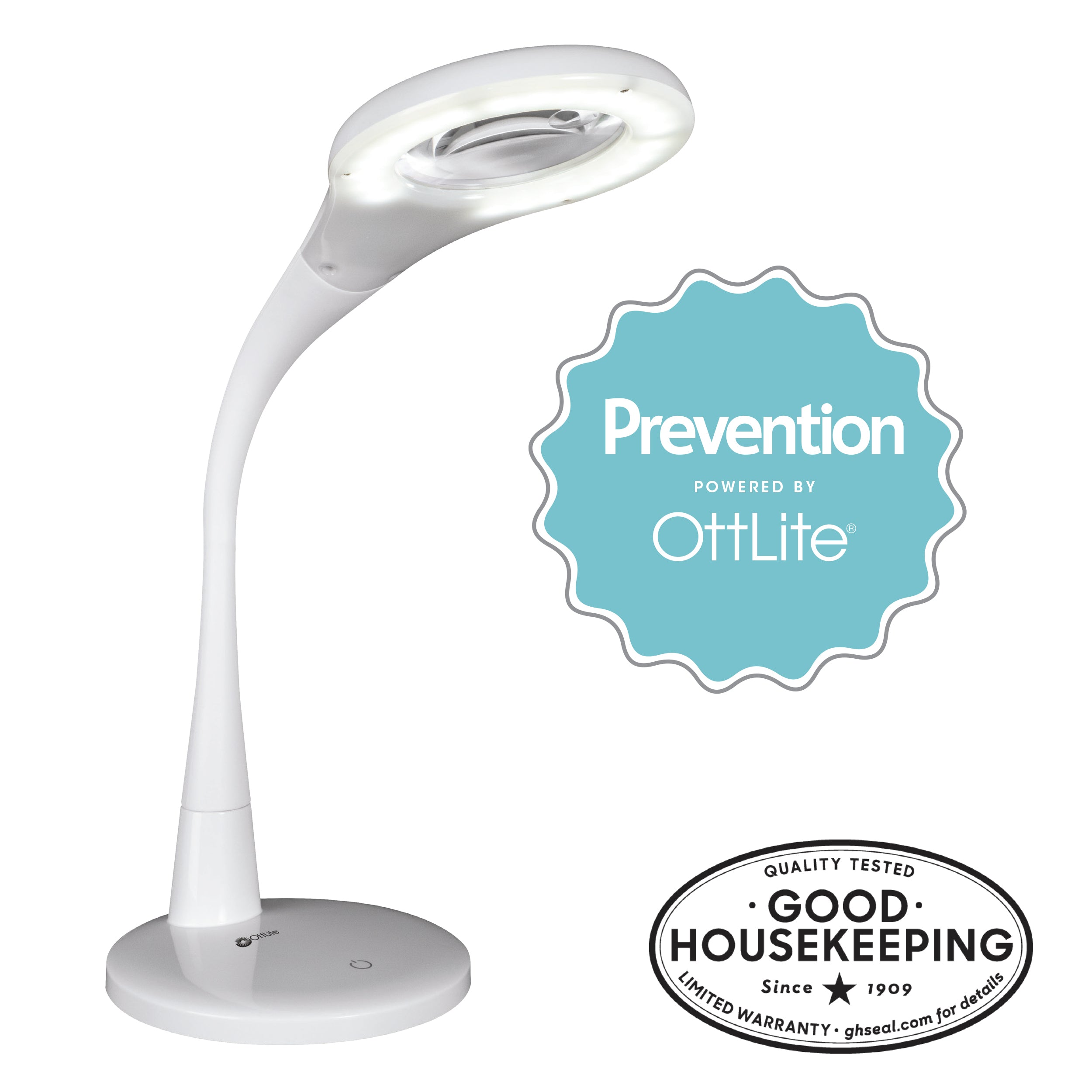 Prevention by OttLite LED Flexible Magnifier Desk Lamp