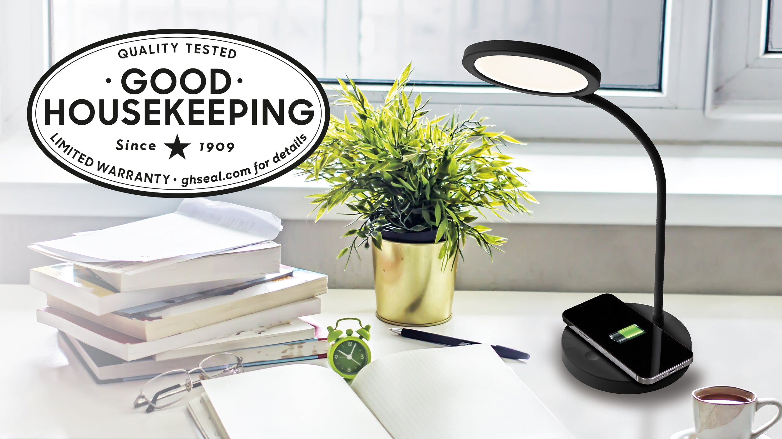 OttLite Wellness Series | Charge Up LED Desk Lamp With Wireless Charging