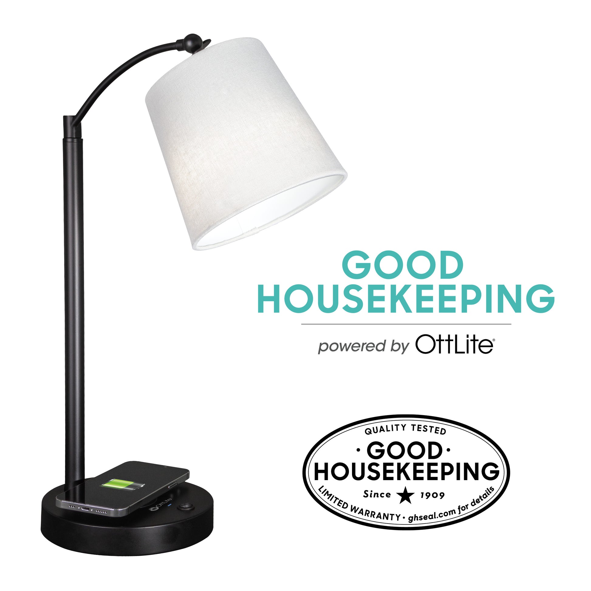 Good Housekeeping by OttLite Table Lamp with Wireless Charging