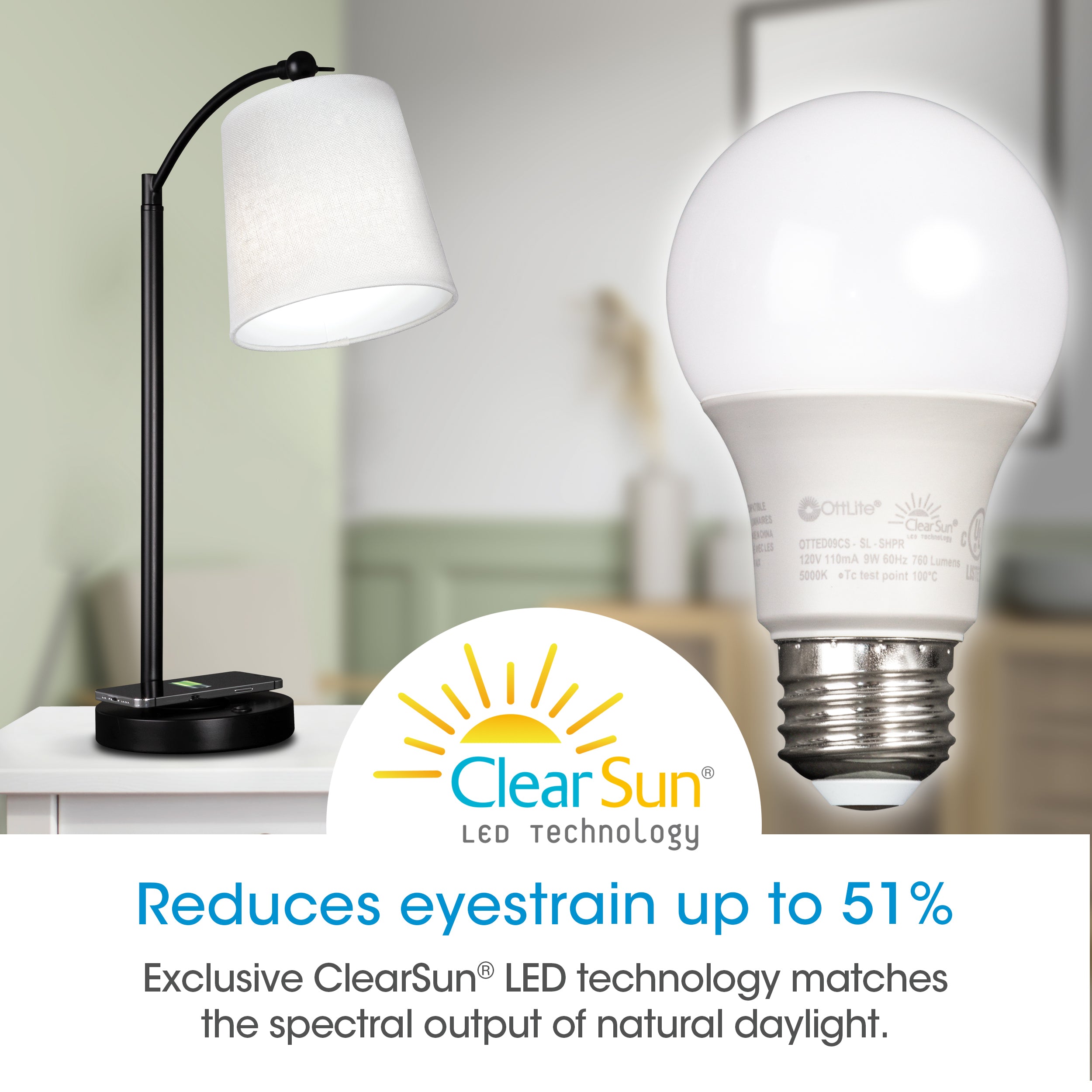 OttLite ClearSun 9W Edison-Base LED Bulb (60W equivalent)